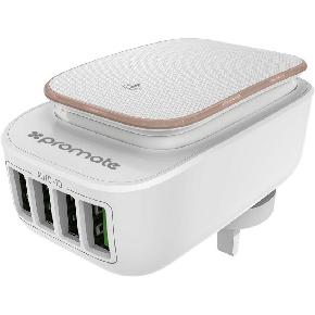 Promate Glint-4.E Chargeur Mural Universel 4 USB Ultra-Rapide Avec Lumière Tactile LED De Nuit