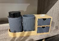 distributeur de savon Gris foncé & bois nature